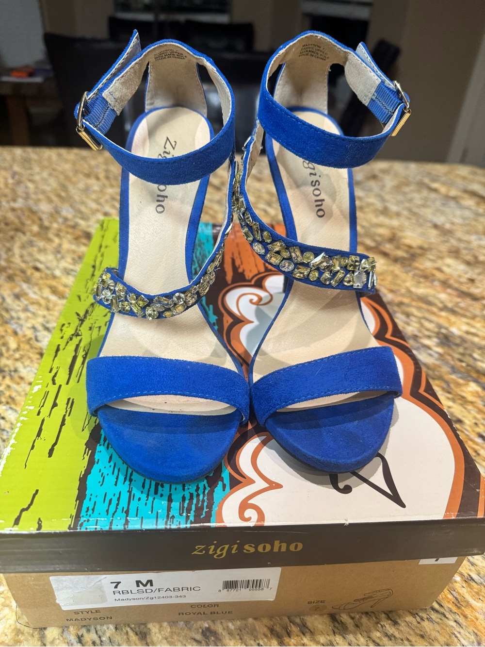 Zigi Soho Cobalt Blue Gemstone Ankle Strap Heels